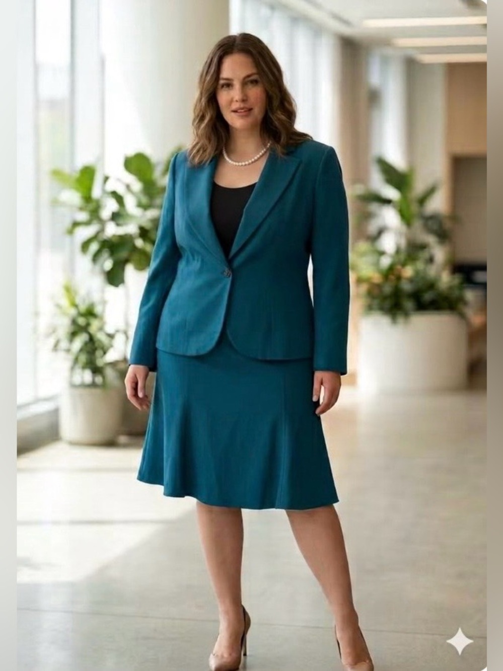 Jones New York Peacock Teal Skirt Suit, VGUC!